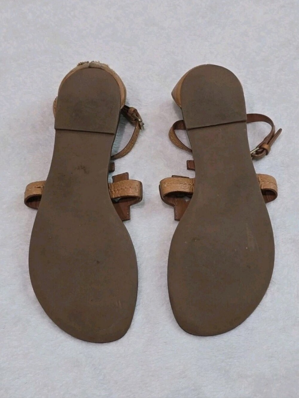 Women's Tory Burch Sandals Phoebe Flat Thong Royal Tan Leather Logo Size 8.5 - Picture 6 of 7